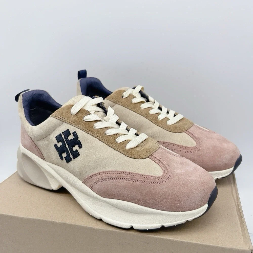 Tory Burch Good Luck Women's Platform Sneakers New Cream Navy Pink Moon US 13